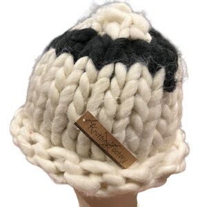 From the knitting factory comes this nwt black and white crochet knit winter hat